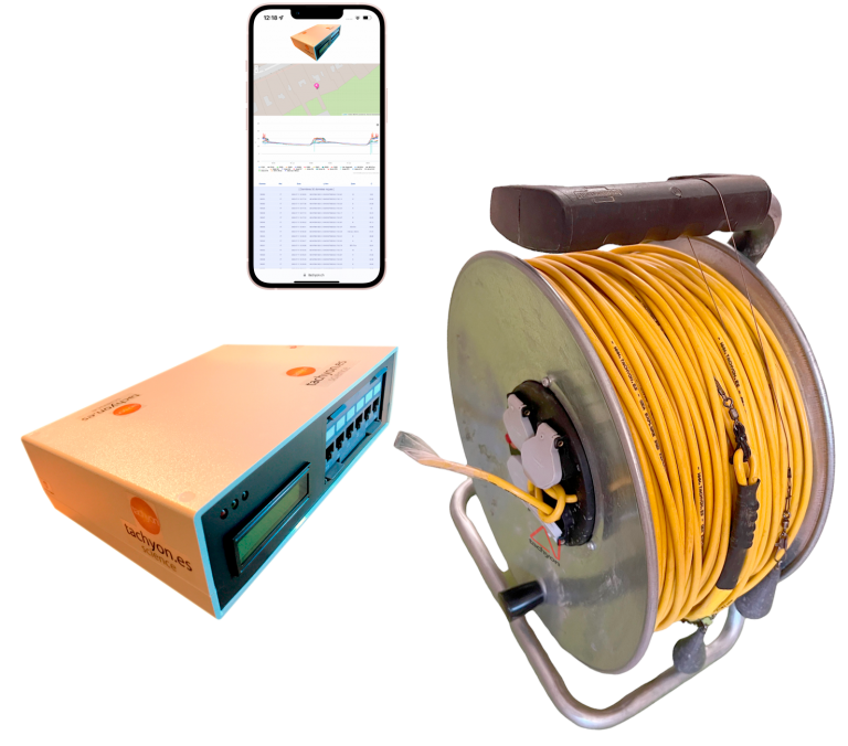Electronic Thermal Response Test (TRT) instrument, cable reel and app